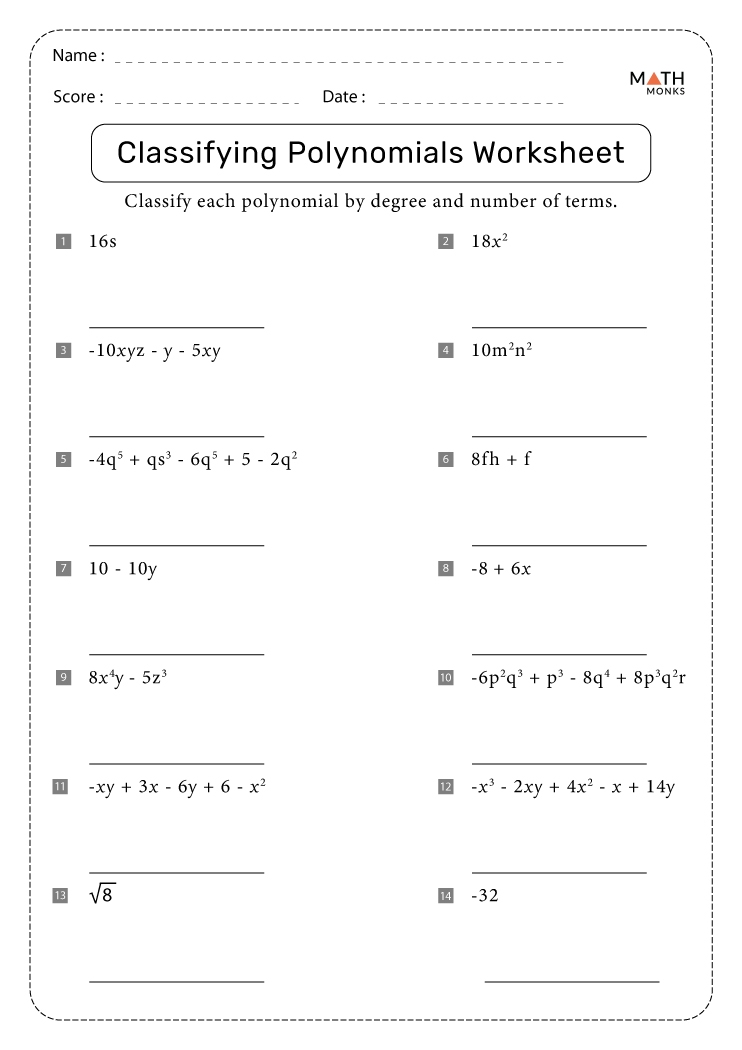 Classifying Polynomials Worksheets With Answer Key Worksheets Library