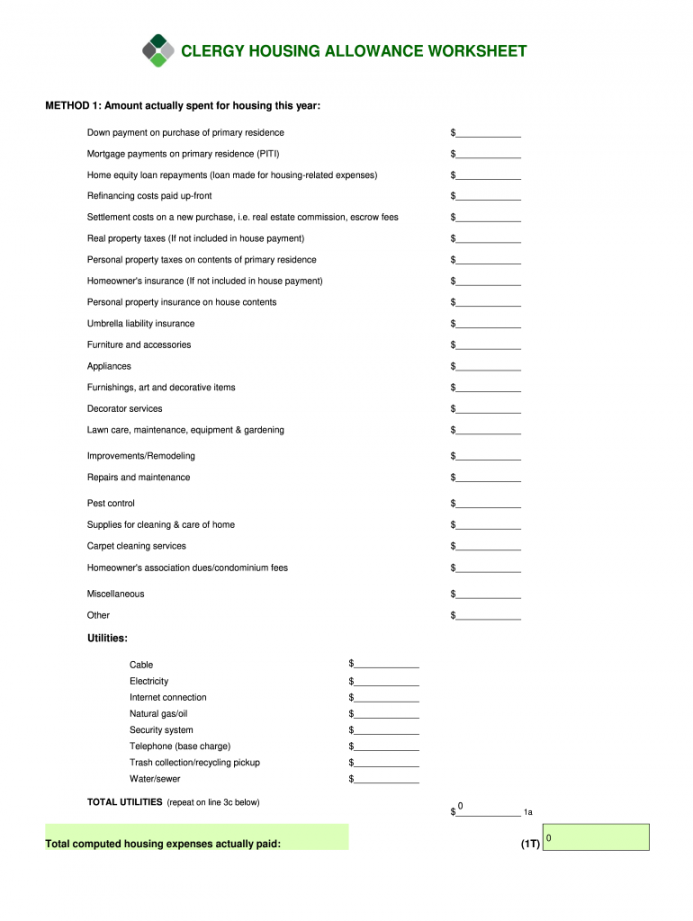 housing allowance worksheet