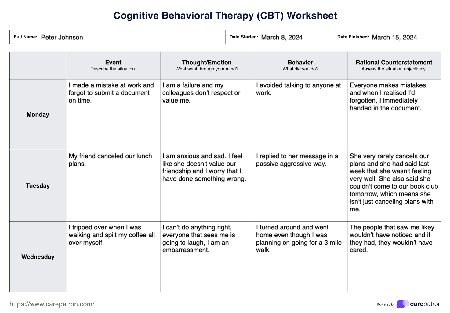 free cognitive behavioral therapy worksheets