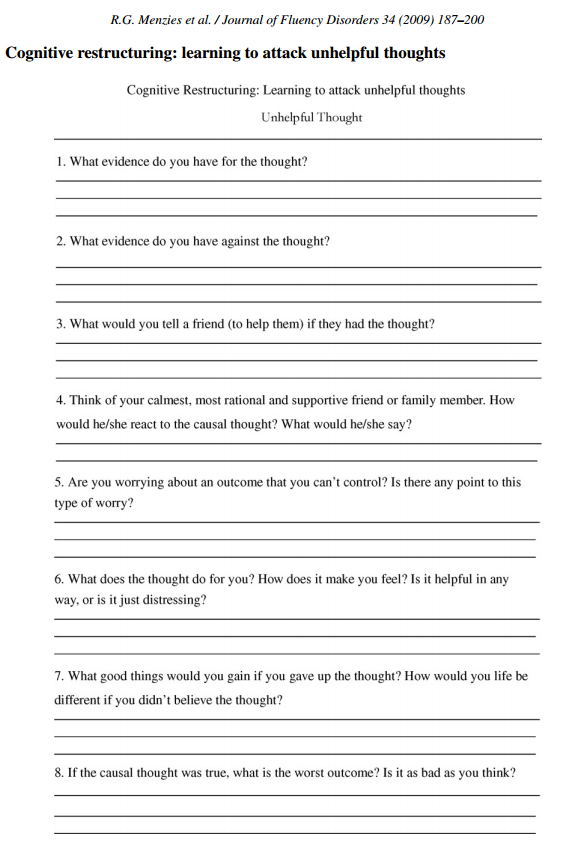 Cognitive Behavioral Therapy Worksheets Coping Skills Worksheets