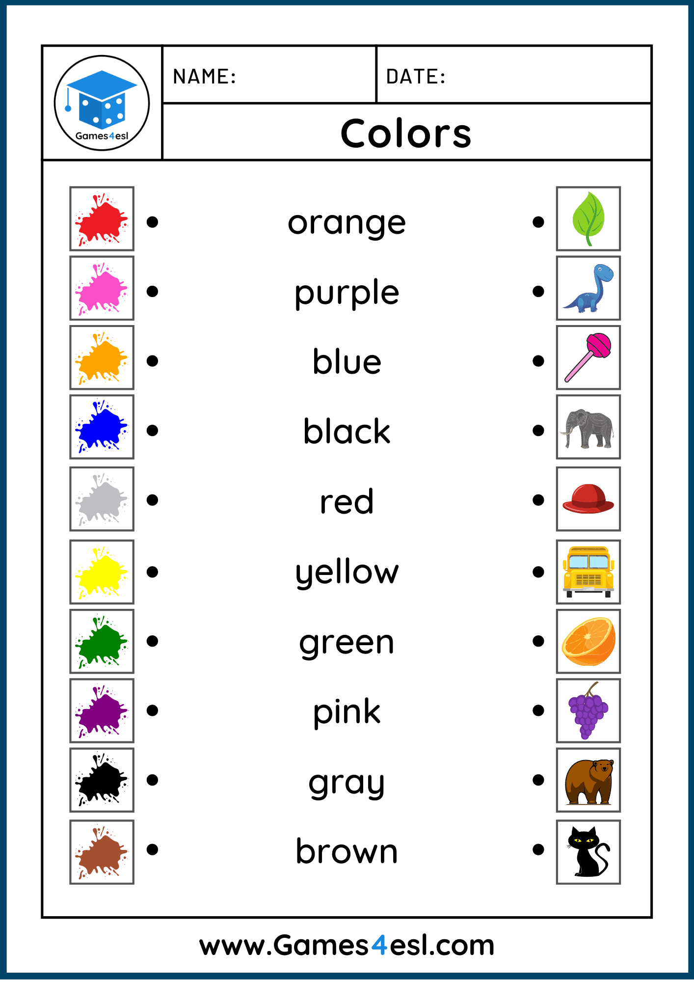free printable colors worksheet for preschool