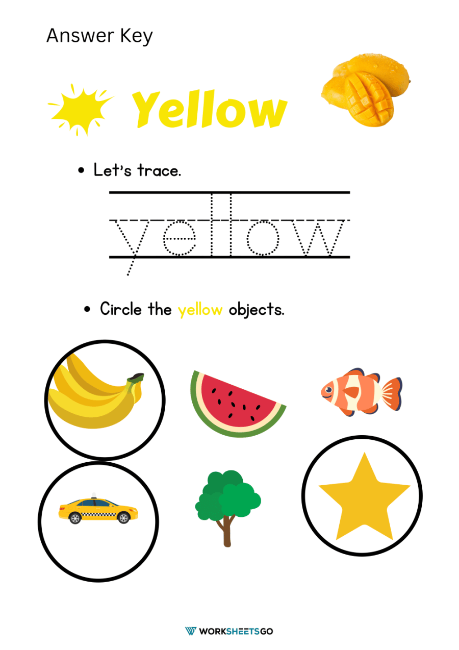 color yellow worksheets