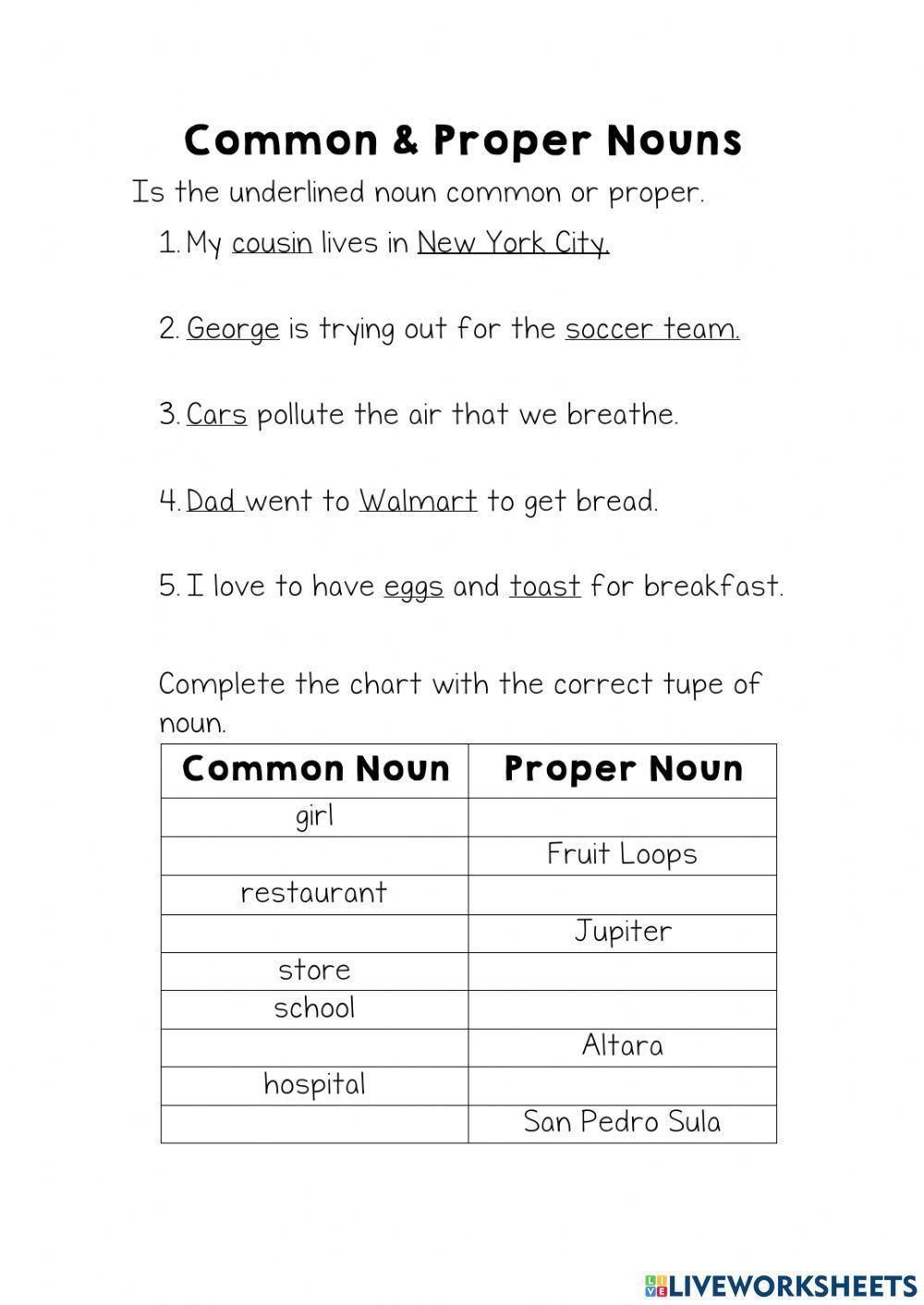 common or proper noun worksheet