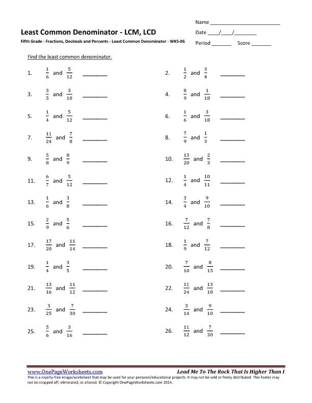 Common Denominator Worksheets 6th Grade CommonWorksheets