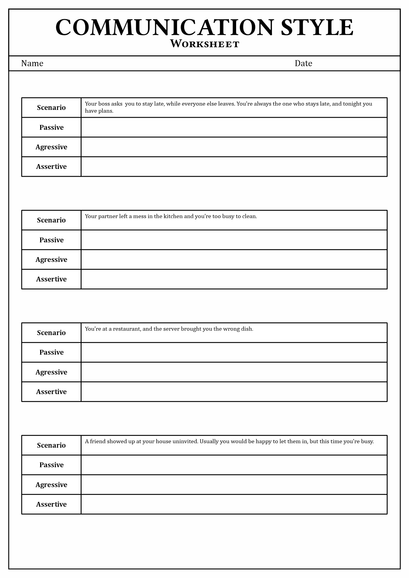 Communication Styles Worksheet Worksheets Library