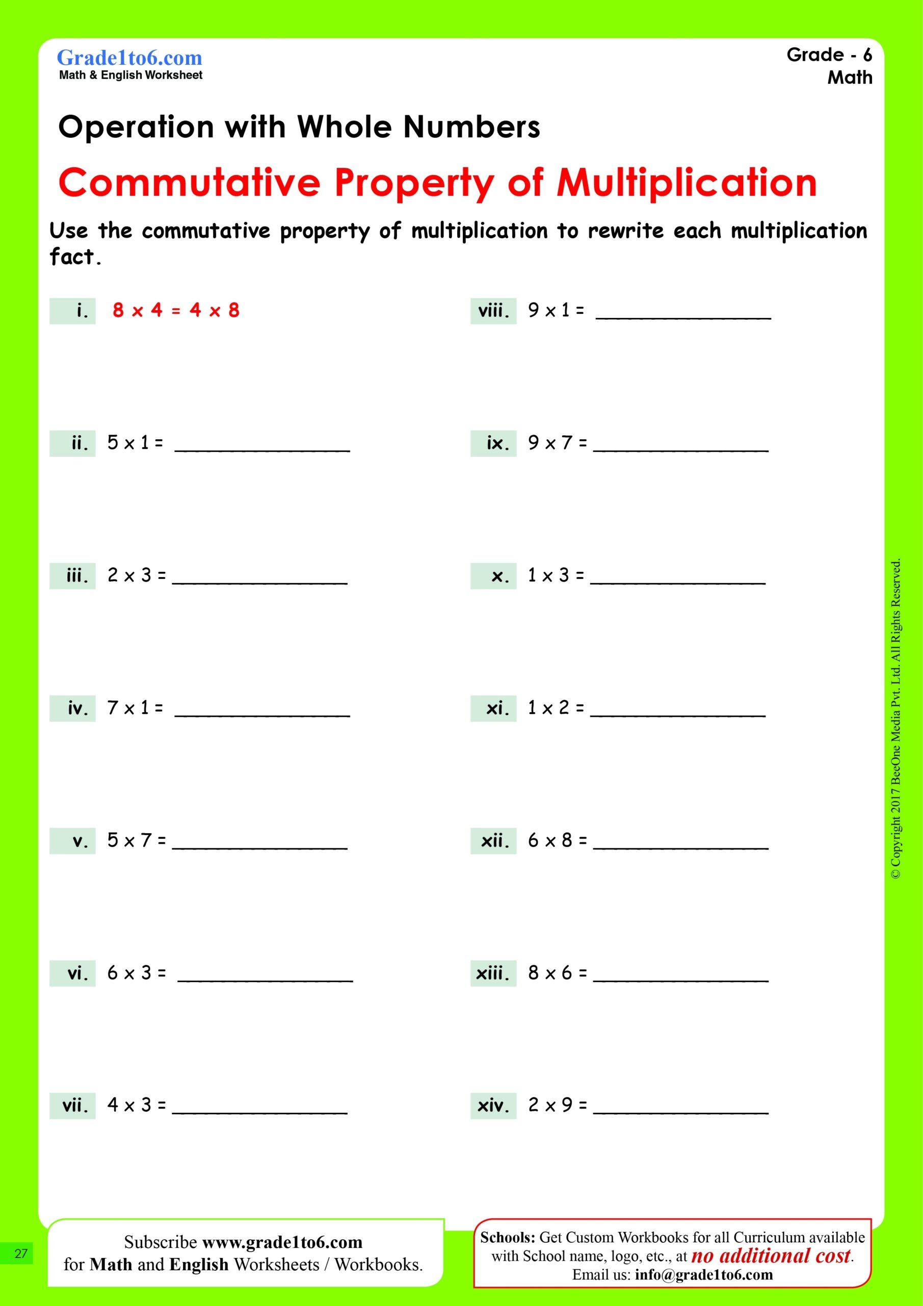 Commutative Property Multiplication Worksheets Printable Worksheets