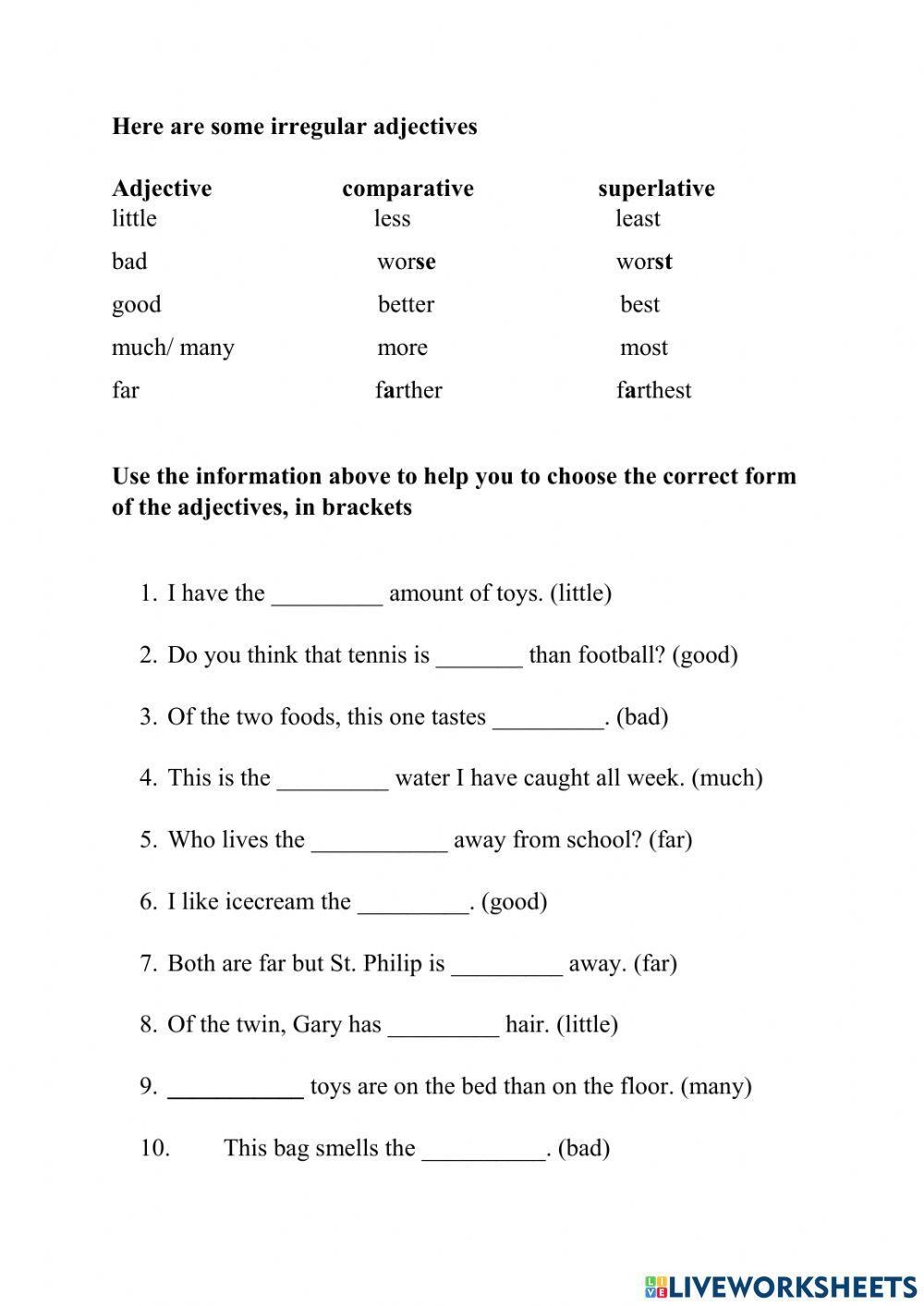 comparative superlative worksheet