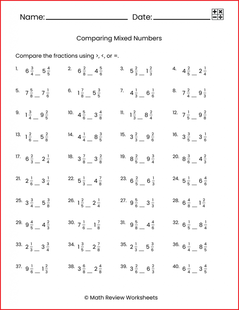 mixed numbers worksheets