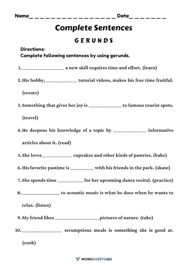 Complete The Sentence Worksheets WorksheetsGO