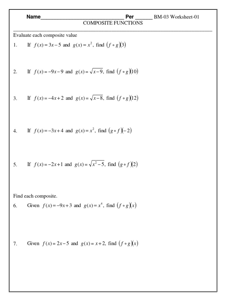 composite function worksheet