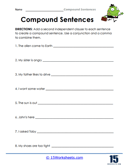 compound sentences worksheets