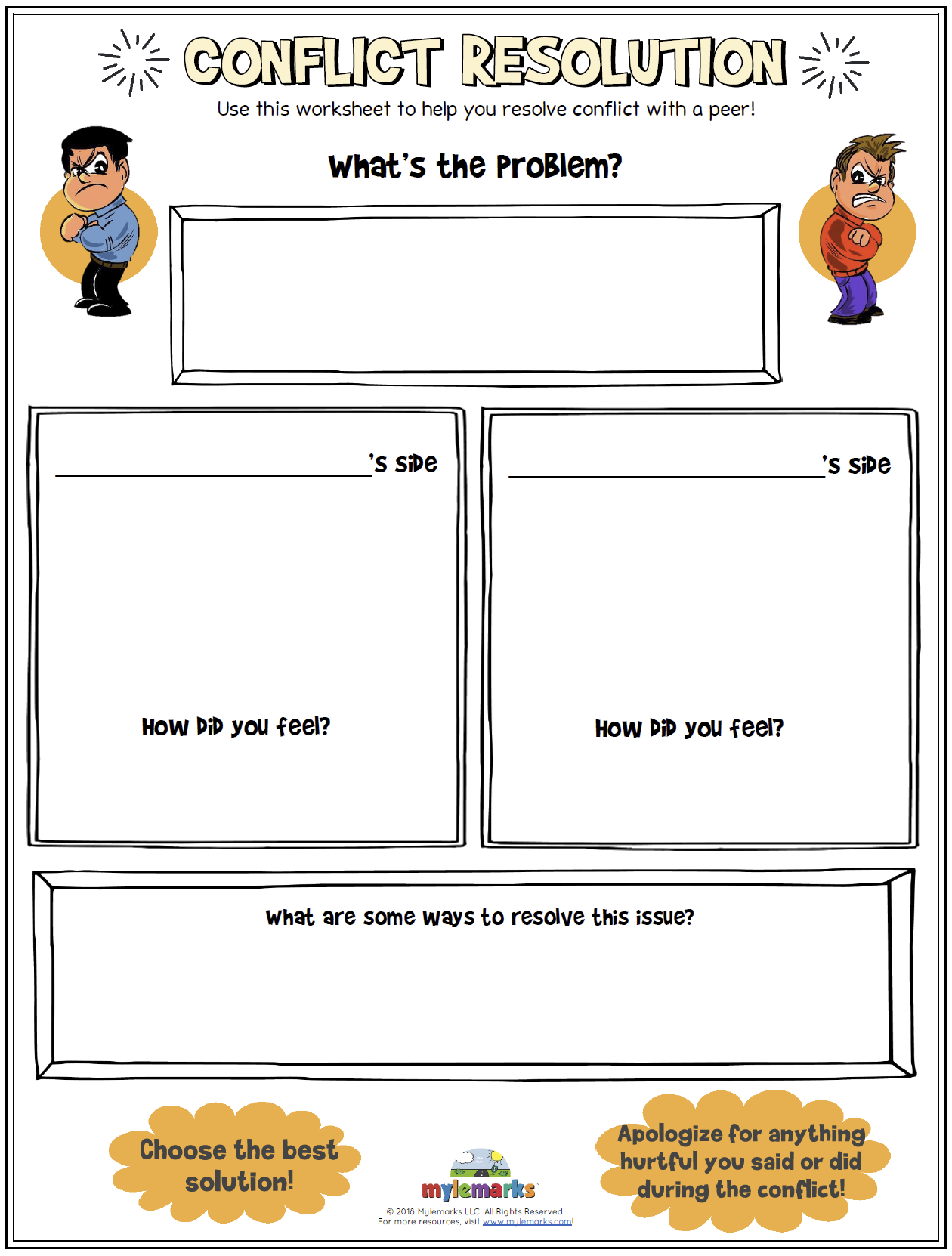 Conflict Resolution Worksheets Coping Skills Worksheets