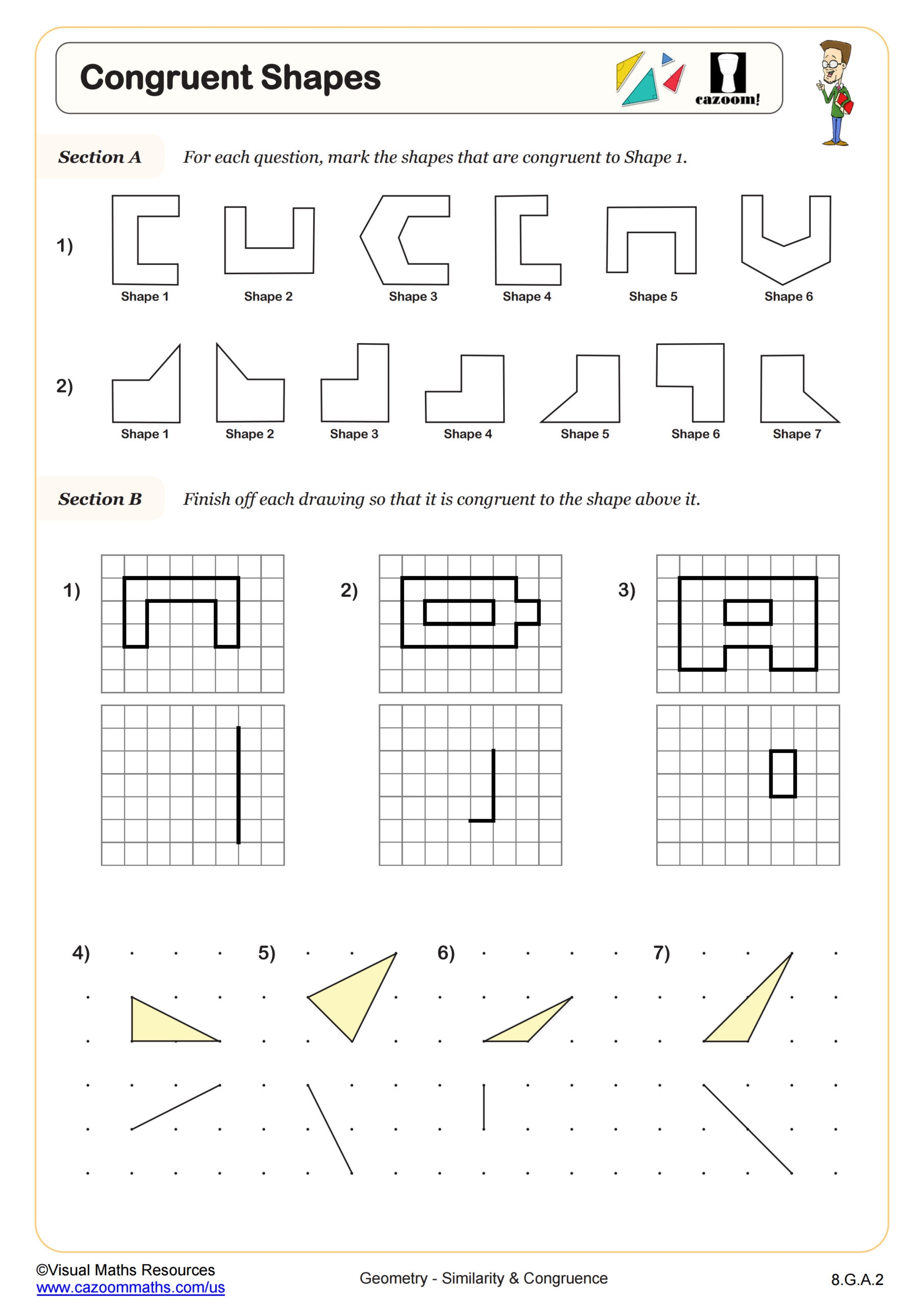 Congruent Shapes Worksheet Fun And Engaging 8th Grade PDF Worksheets 