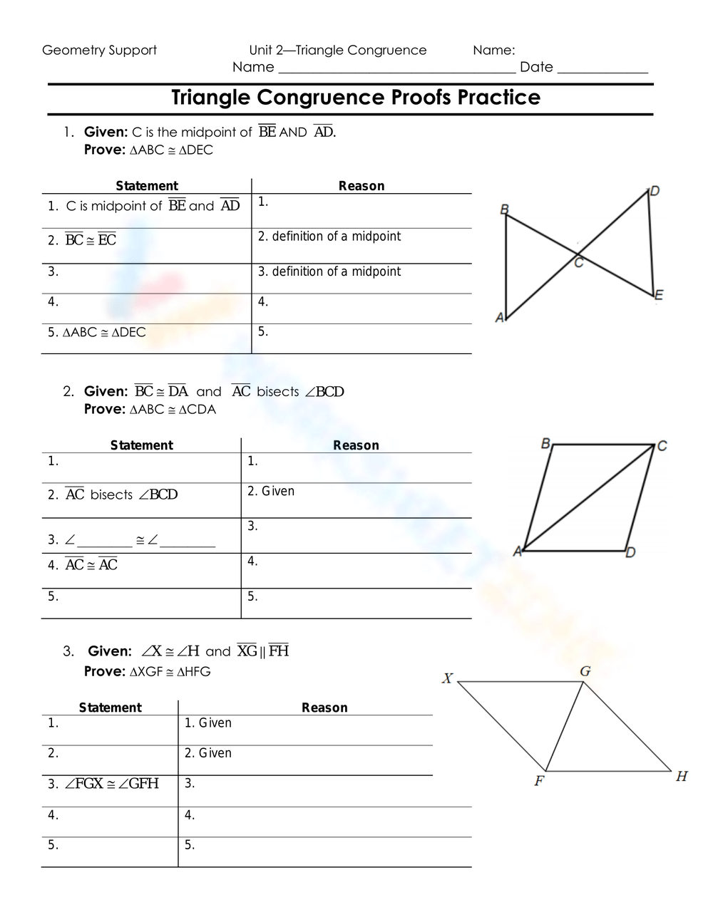 geometry congruent triangles proof worksheet
