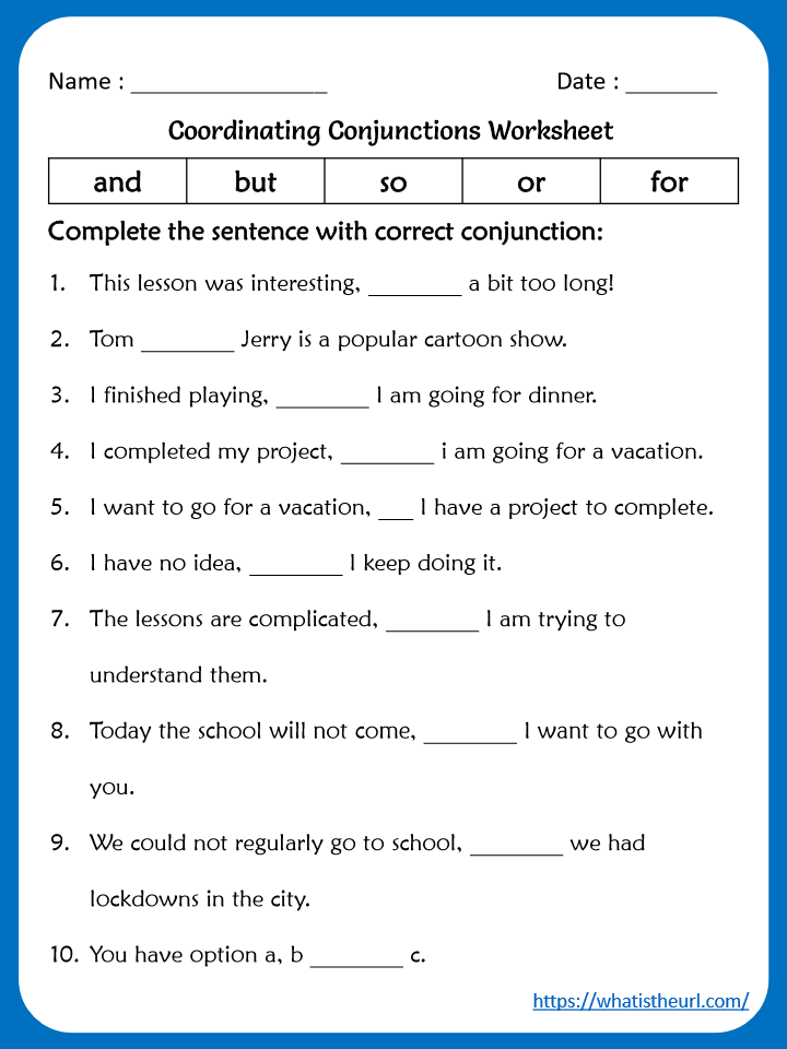 Conjunctions Worksheet Answer Key Included Your Home Teacher