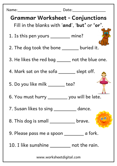 conjunction worksheet