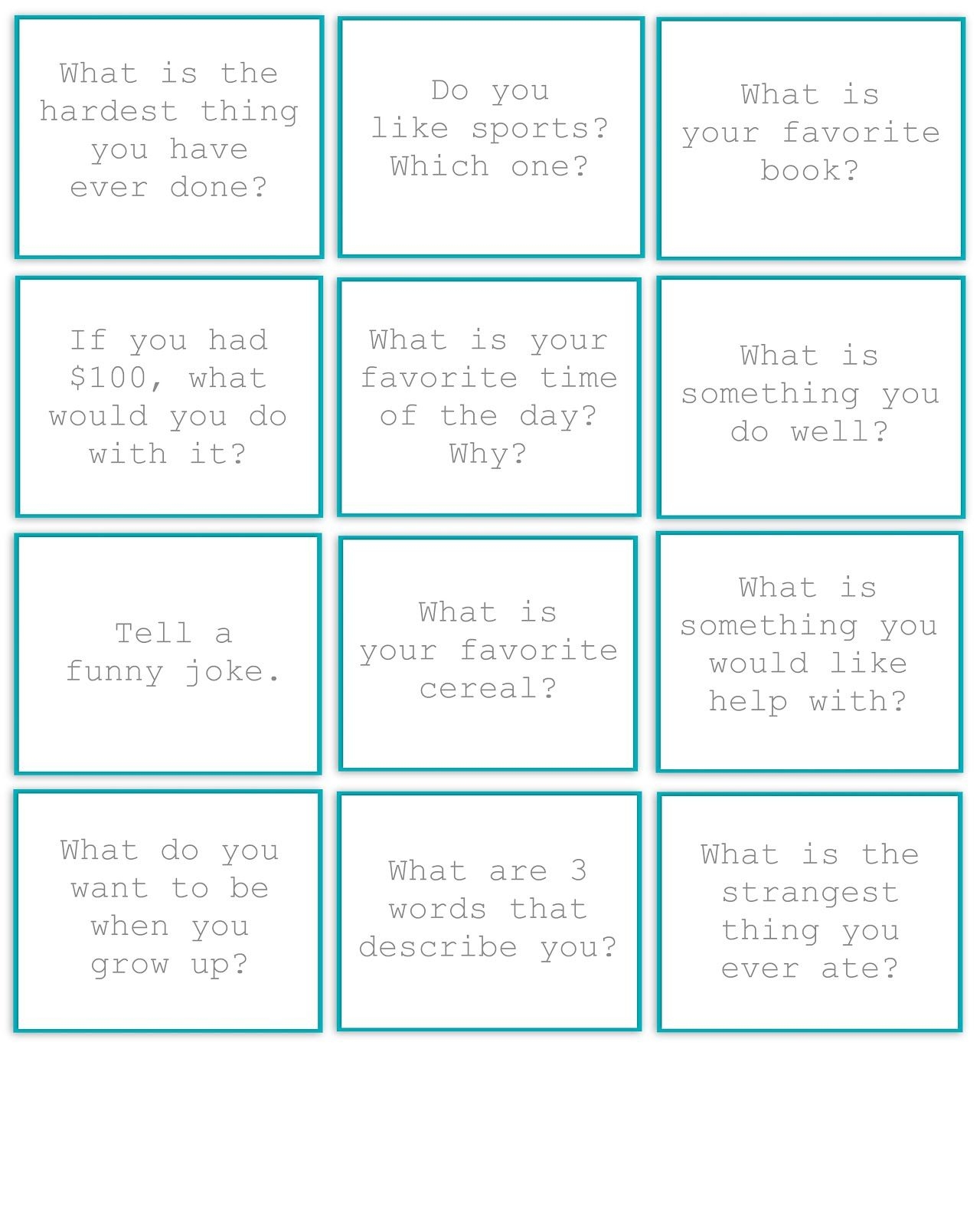 Conversation Topic Cards Printable For Kids Tedy Printable Activities