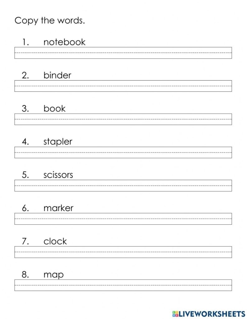 Copying Words Worksheet Printable Worksheets