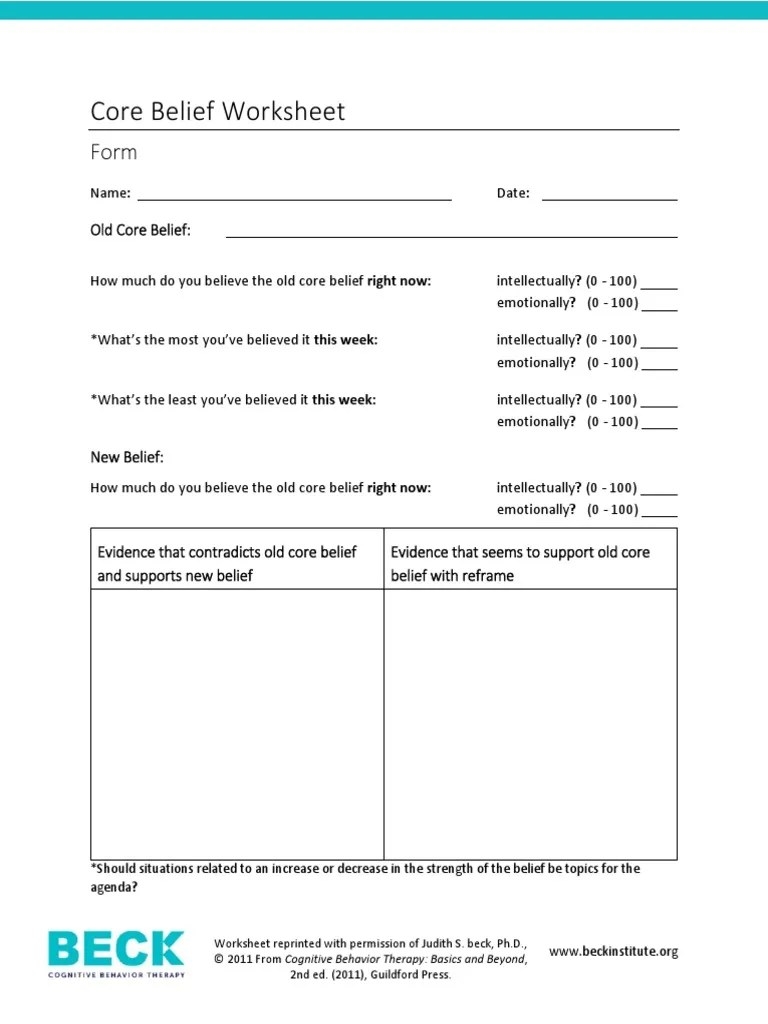 Core Beliefs Info Sheet What Are Core Beliefs 2020 Therapist 