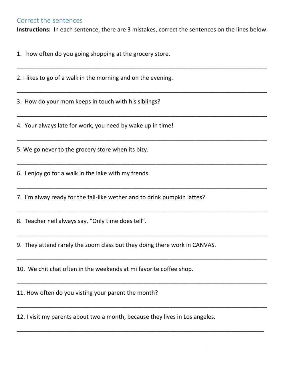 Correct The Sentences Online Activity Live Worksheets Worksheets 