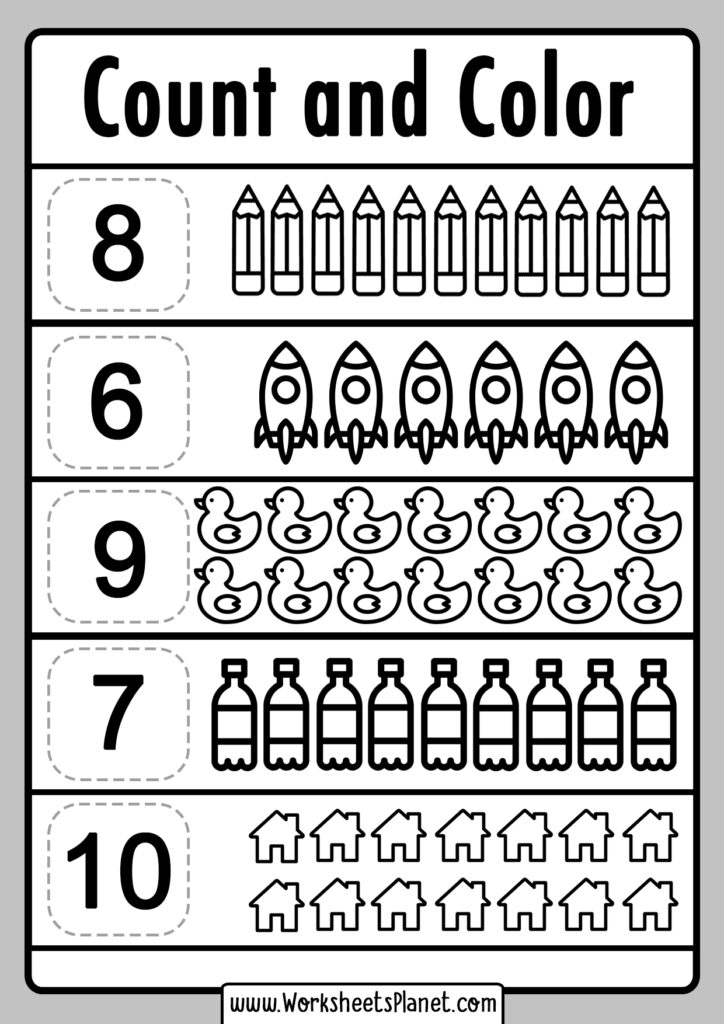 count and color worksheets kindergarten