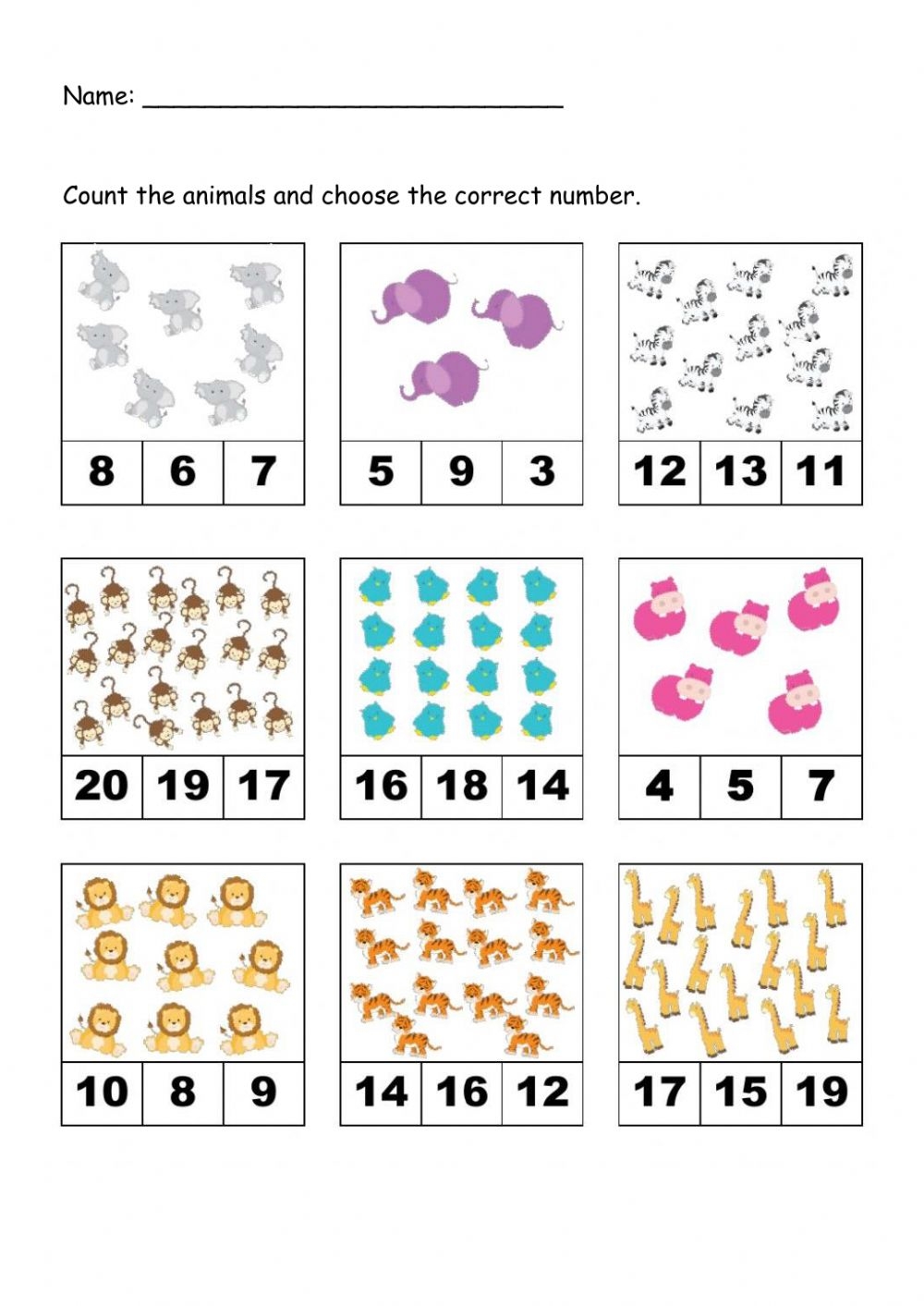 counting to 20 worksheets