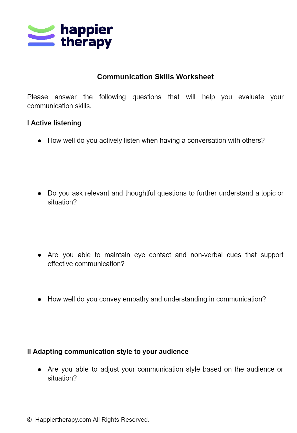 communication skills for couples worksheet