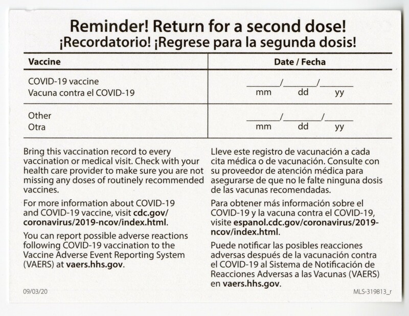 COVID 19 Vaccination Record Card