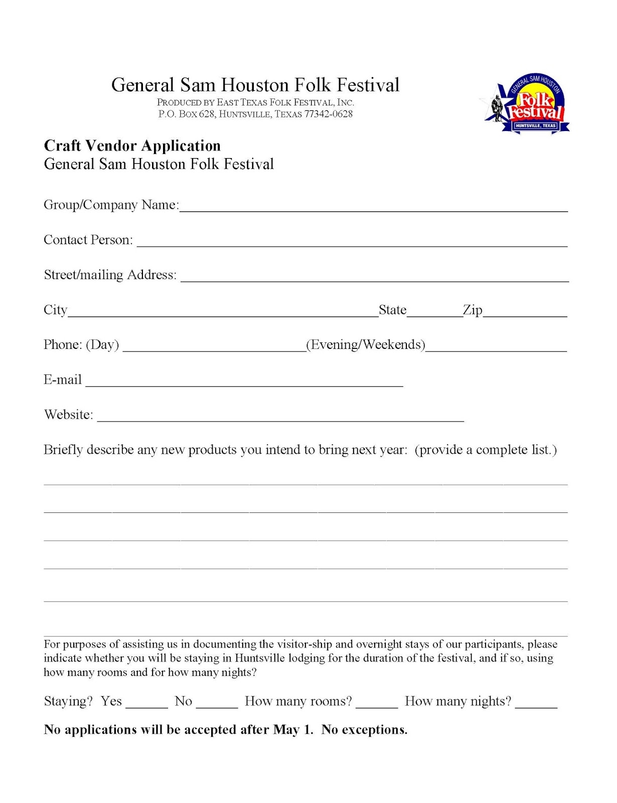 printable craft fair application template