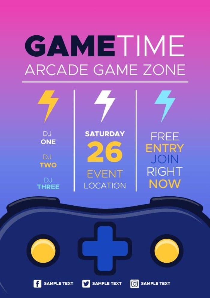Customize This Gradient Hand drawn Arcade Zone Gaming Invitation Layout 