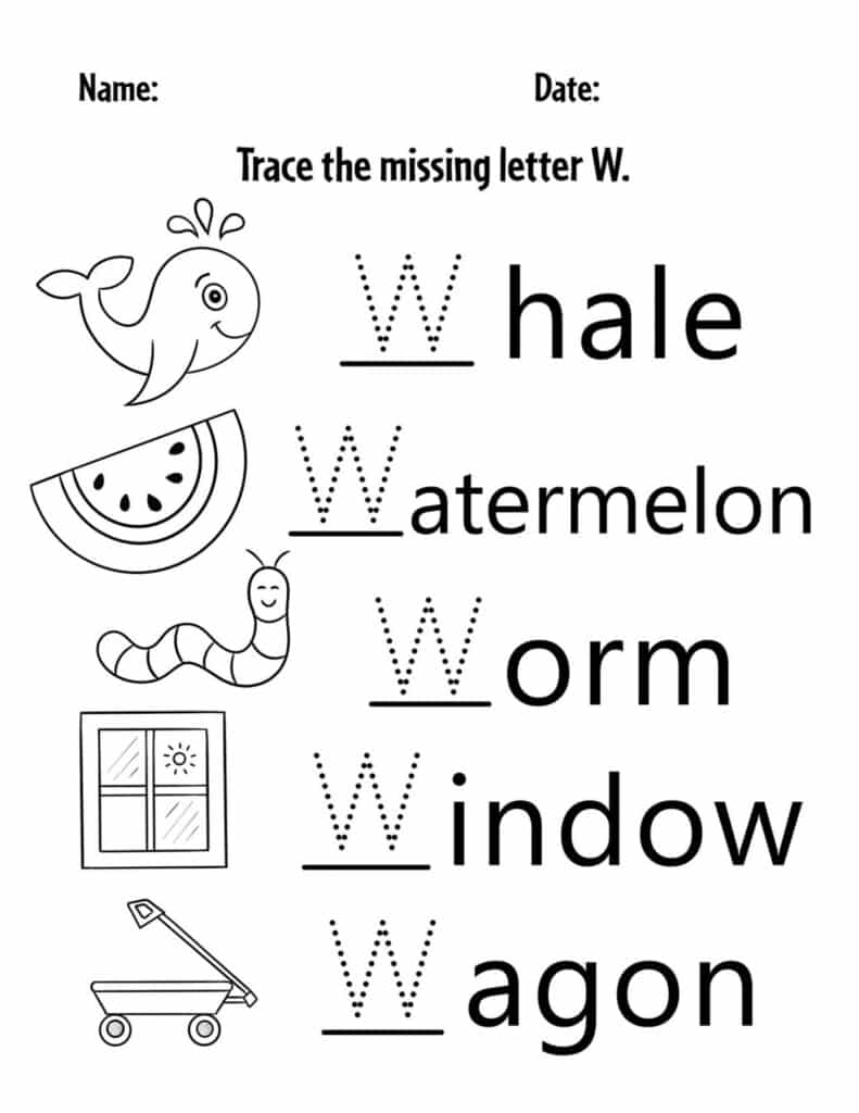 Cut And Paste The Letter W Coloring Page Twisty Noodle Worksheets 