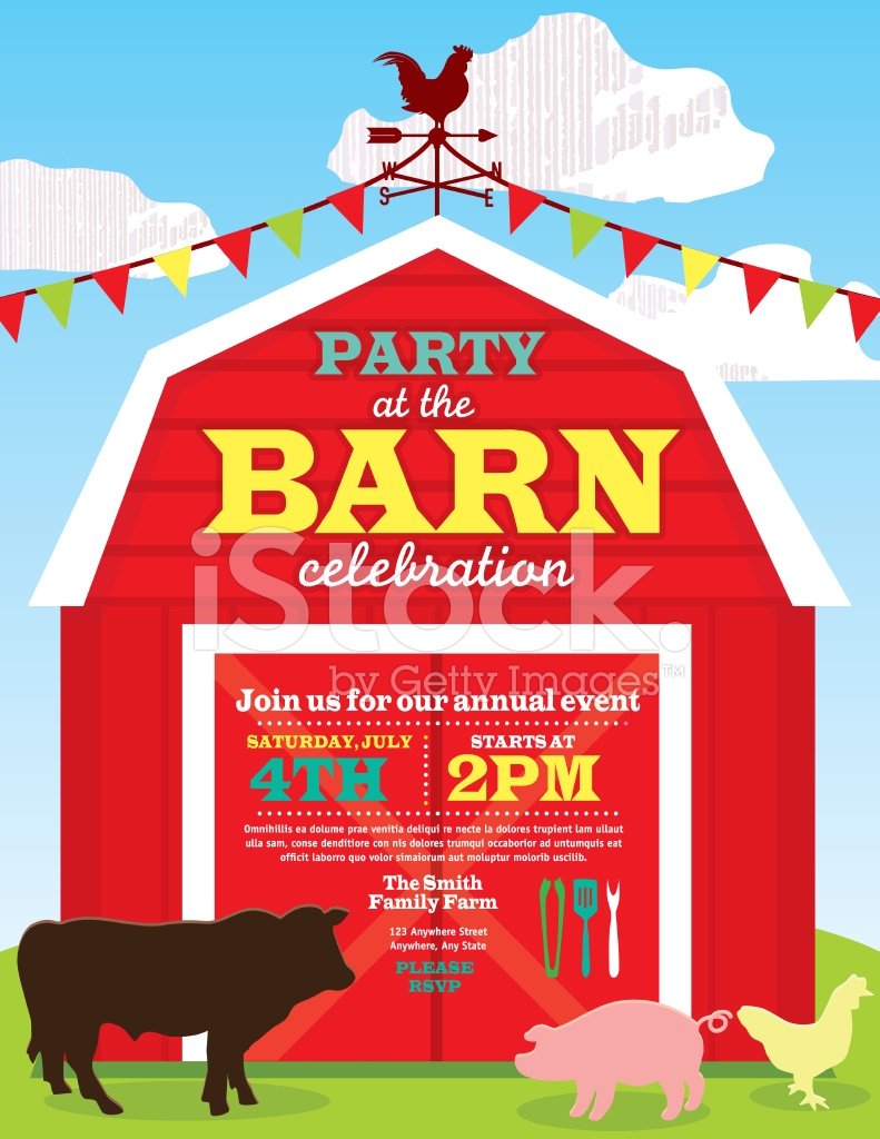 Cute Barn And Farm Animal Party Invitation Design Template Stock Photos 
