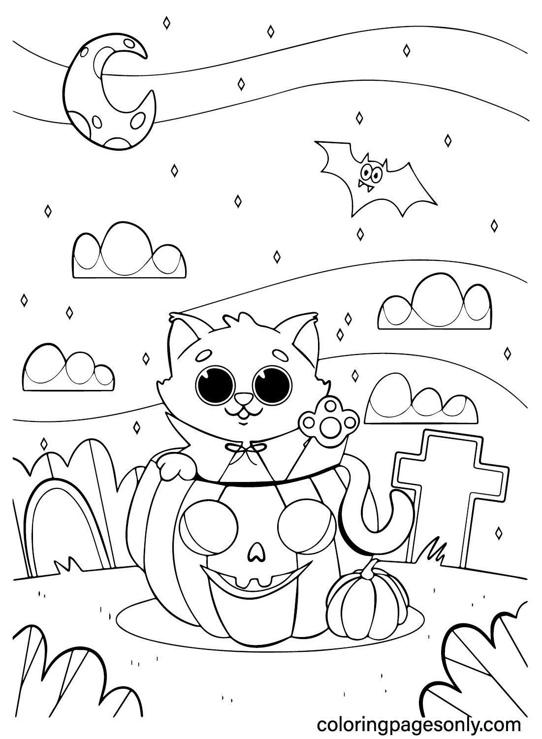 Cute Halloween Cat Coloring Page Free Printable Coloring Pages