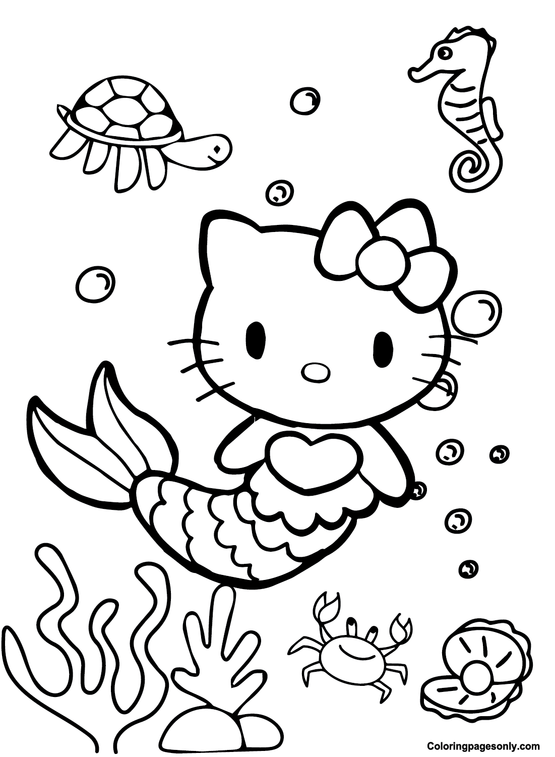 Cute Hello Kitty Mermaid Coloring Page Free Printable Coloring Pages