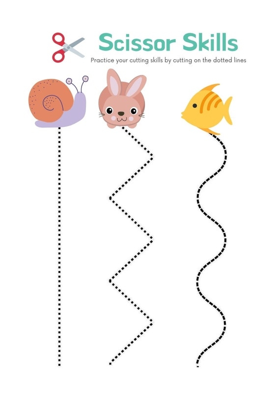 Cutting Practice Worksheet Preschool Kids Educational Stock Vector 