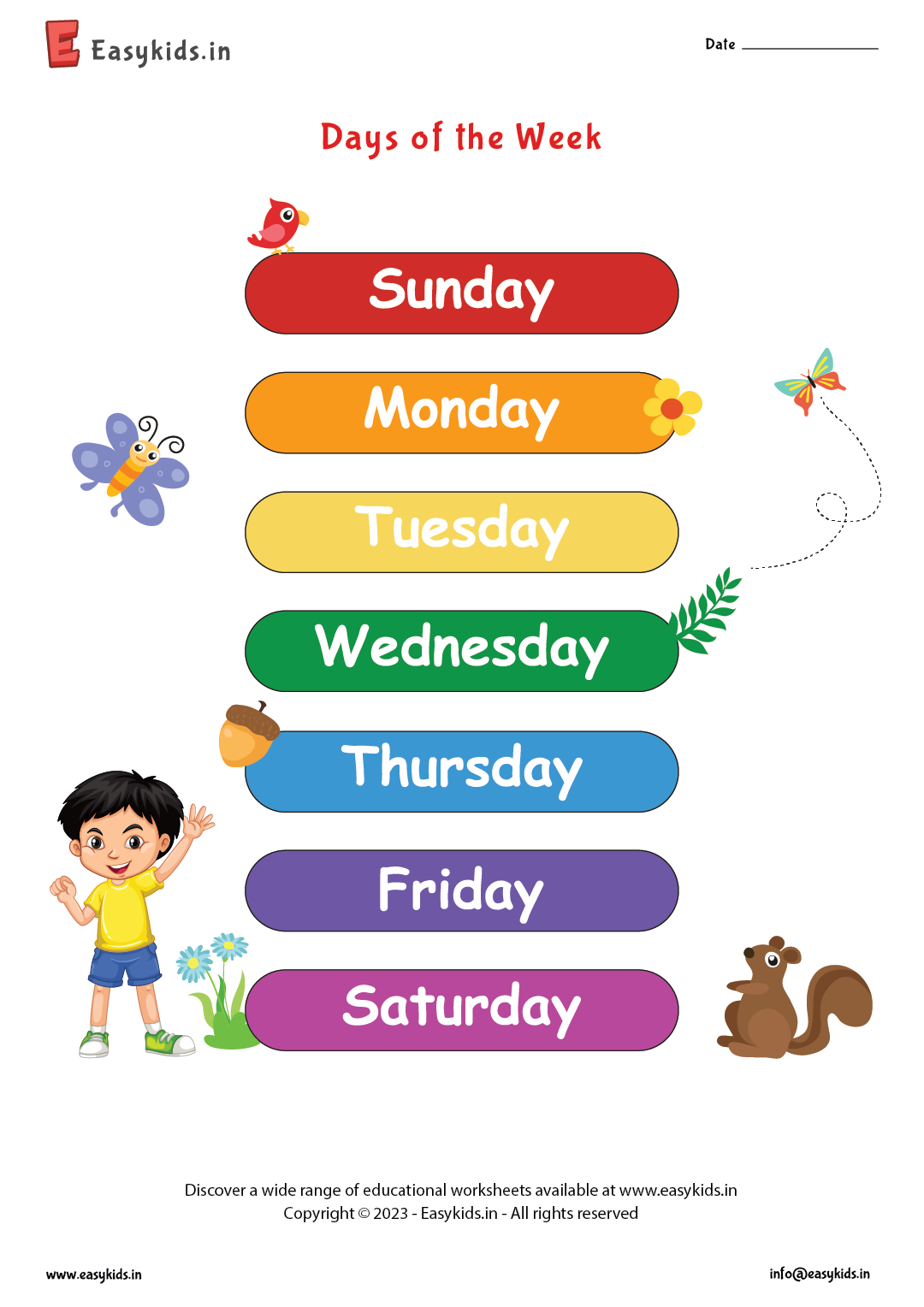 Days Of The Week EasyKids in Worksheets Library