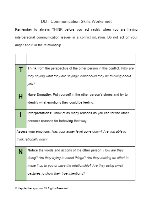 DBT Communication Skills Worksheet HappierTHERAPY Worksheets Library