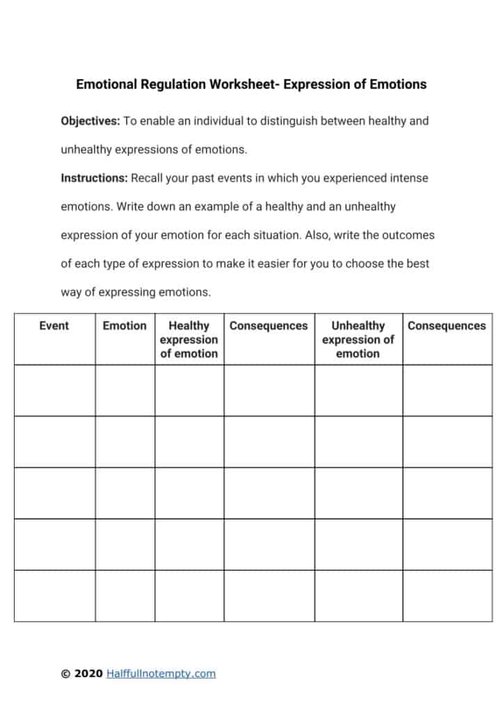 emotion regulation worksheets