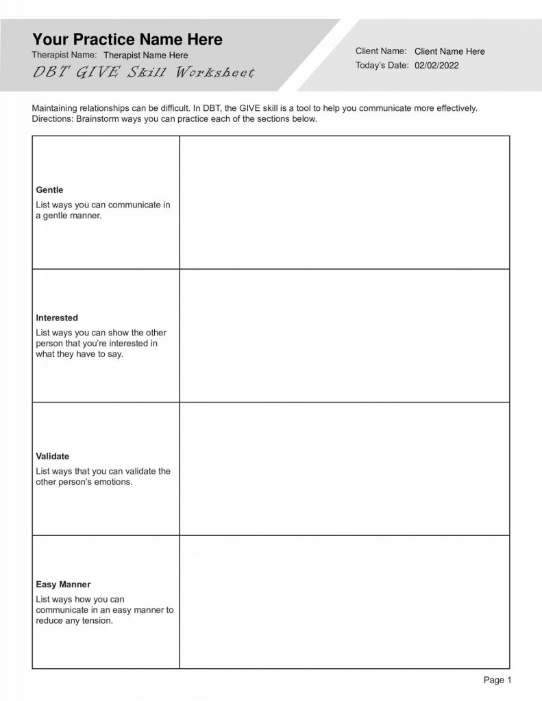 dbt therapy worksheets pdf
