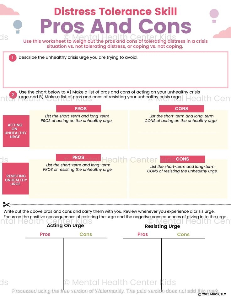DBT Pros And Cons Worksheet Distress Tolerance Dbt Distress