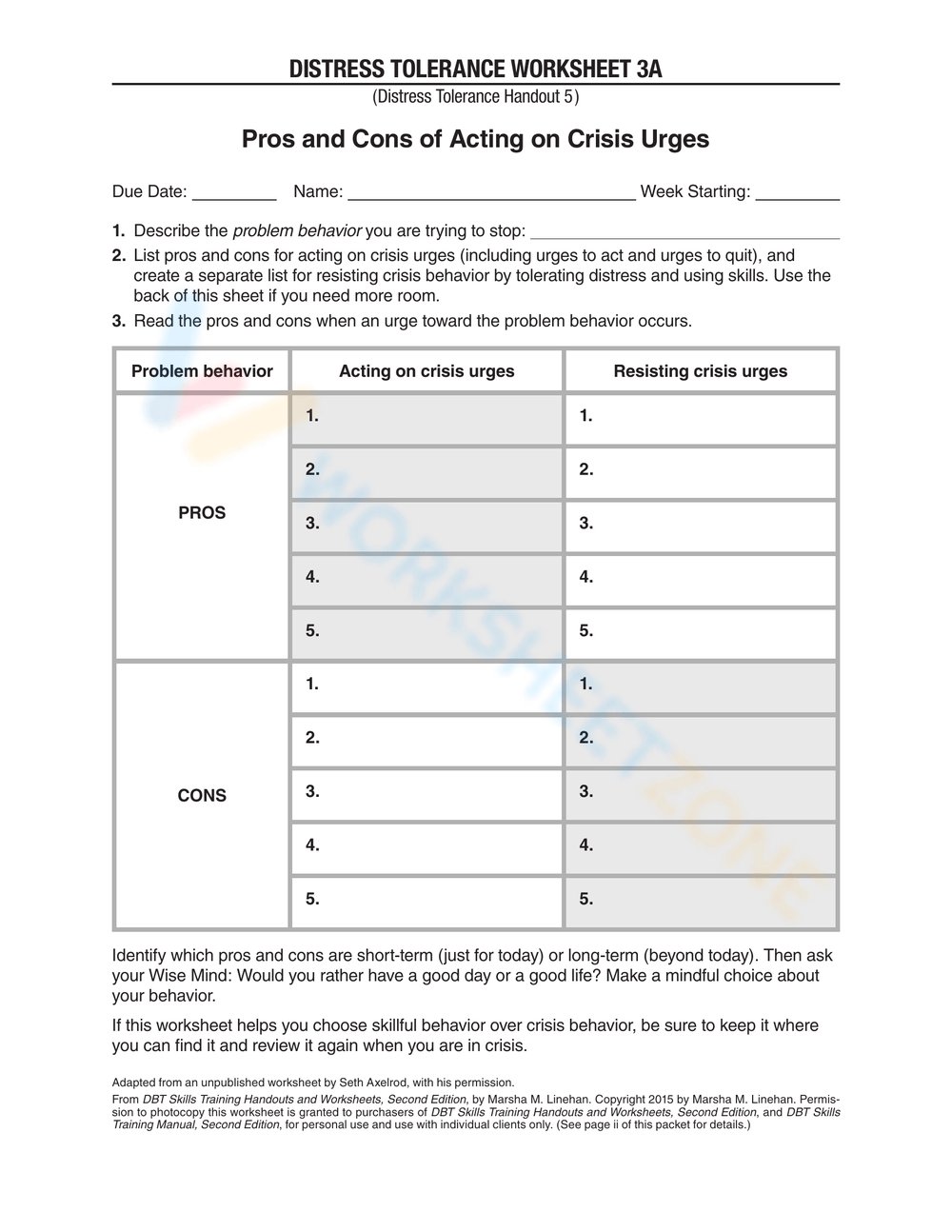 DBT Pros And Cons Worksheet Worksheets Library