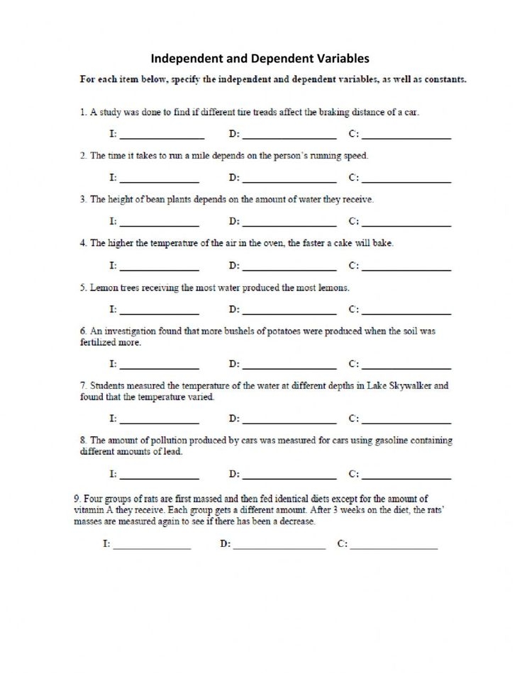 Dependent And Independent Variables Worksheet Dependent And