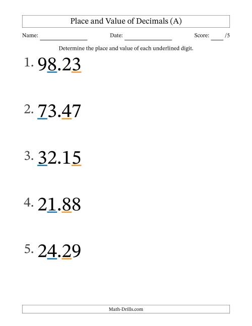 Determining Place And Value Of Decimal Numbers From Hundredths To 