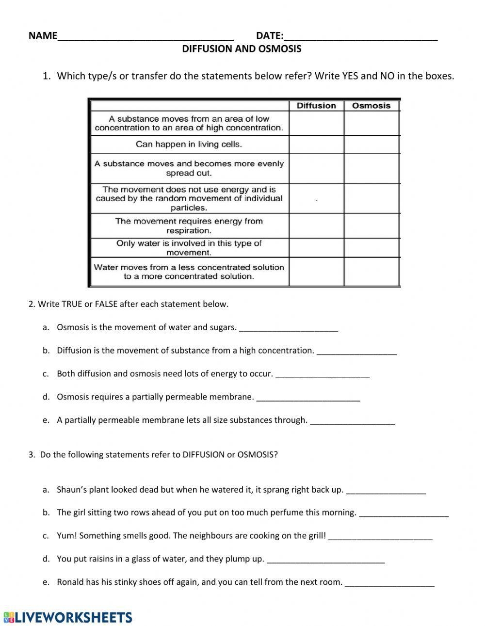 Diffusion And Osmosis Worksheet Gcse Biology Diffusion Osmosis And 