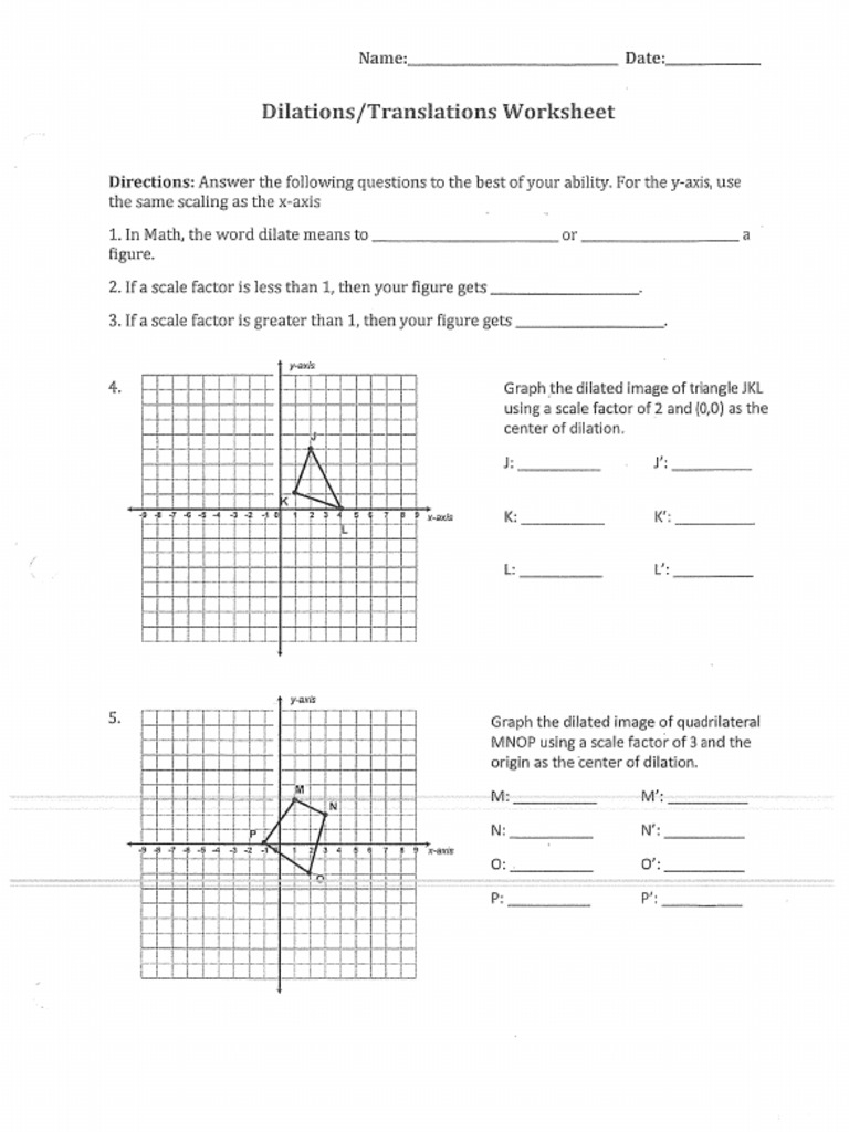 dilations worksheet with answers pdf