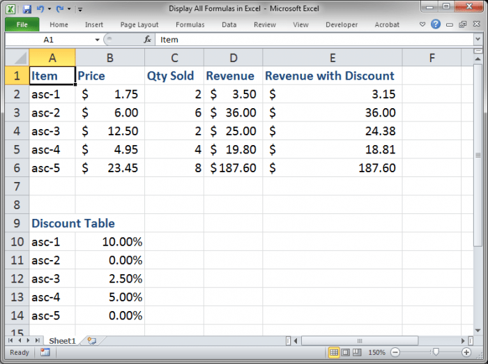 Display Formulas In The Worksheet