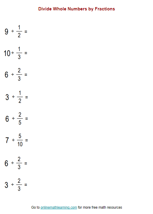 whole number fraction questions worksheet 5th grade