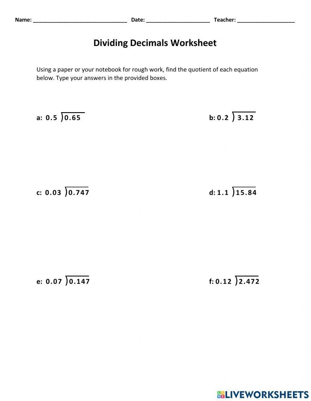 long division with decimals worksheets