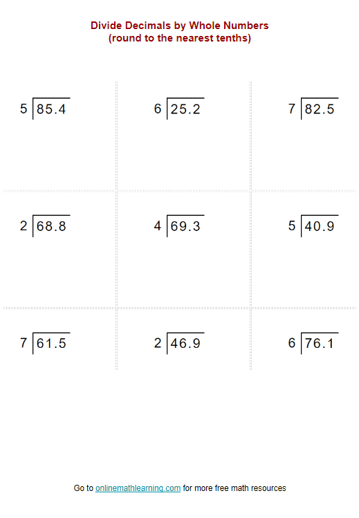 Dividing Decimals By Whole Numbers With Missing Numbers K5 Learning 