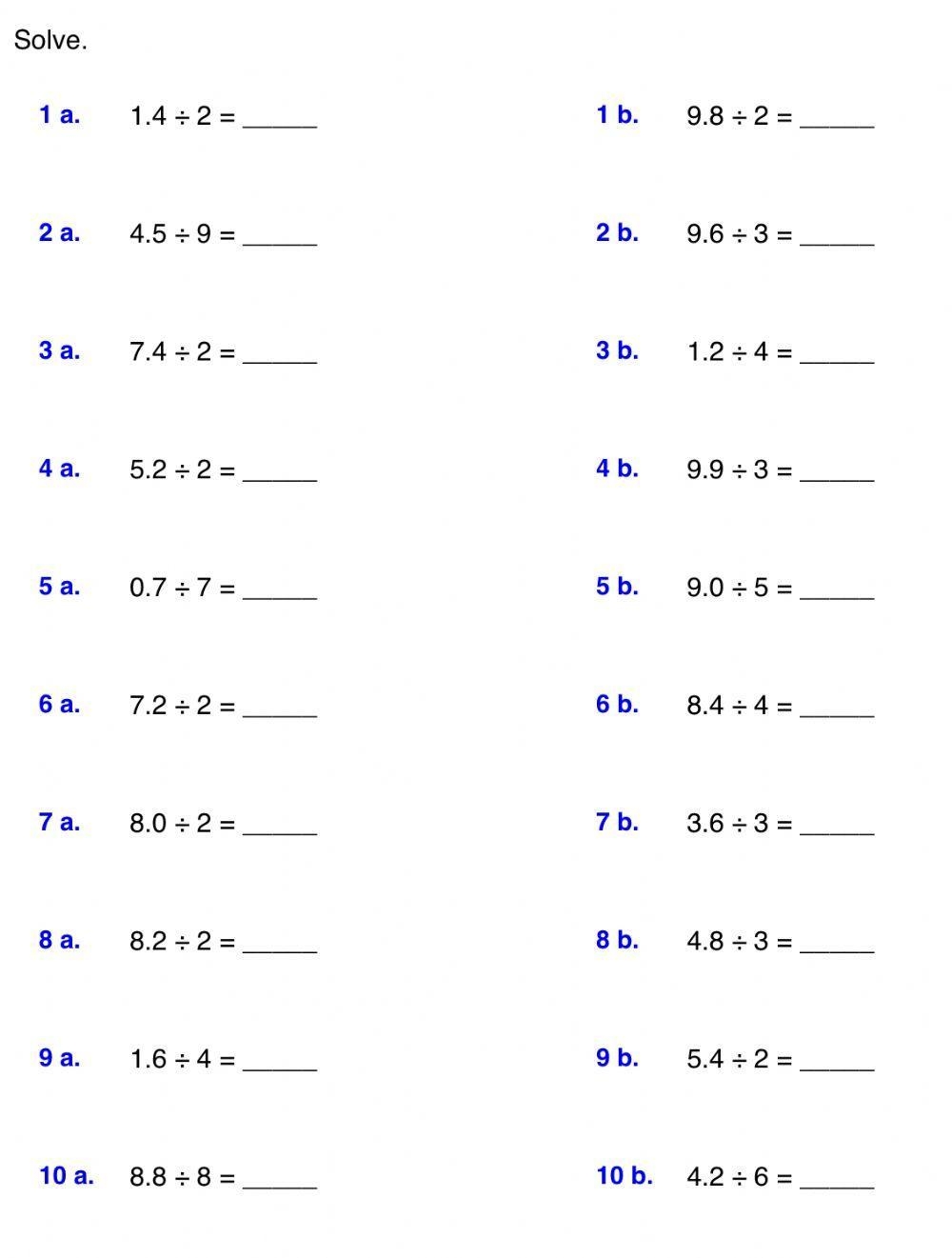 Dividing Decimals Worksheets Worksheets Library